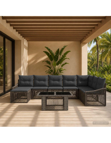 Set Divano da Giardino 9 pz Grigio e Grigio Scuro polyrattan