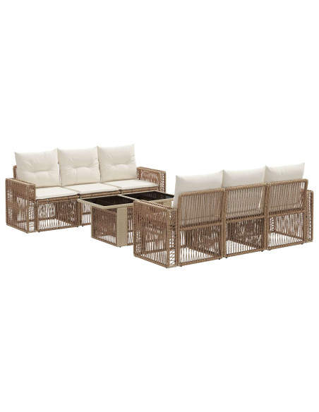 Set Divano da Giardino 7 pz Beige e Bianco Crema polyrattan