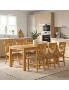 Set da pranzo 7 pz Beige Legno di Quercia Massello