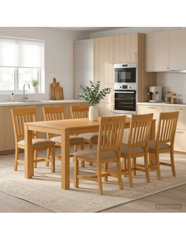 Set da pranzo 7 pz Beige Legno di Quercia Massello