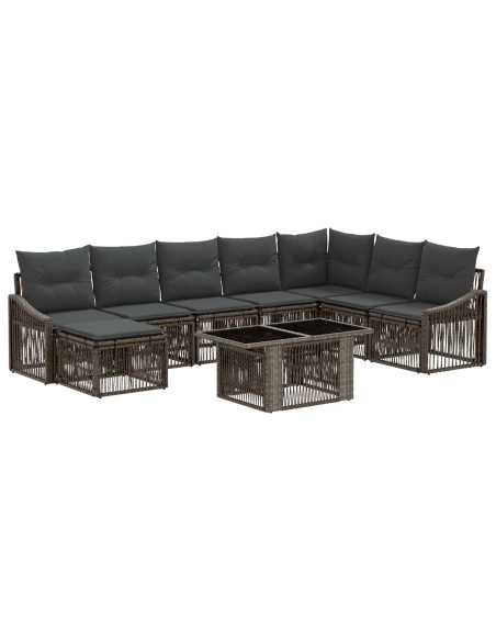 Set Divano da Giardino 9 pz Grigio e Grigio Scuro polyrattan