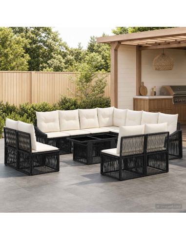 Set Divano da Giardino 12 pz Nero e Bianco Crema polyrattan