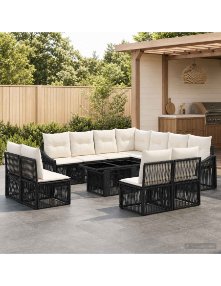 Set Divano da Giardino 12 pz Nero e Bianco Crema polyrattan
