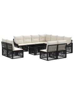 Set Divano da Giardino 12 pz Nero e Bianco Crema polyrattan 2