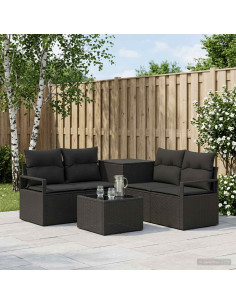 Set di divani 6 pz Nero Rattan sintetico e Acciaio