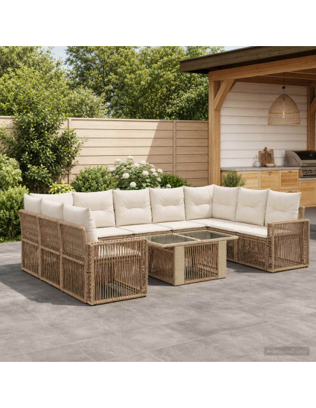 Set Divano da Giardino 10 pz Beige e Bianco Crema polyrattan