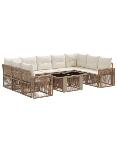 Set Divano da Giardino 10 pz Beige e Bianco Crema polyrattan
