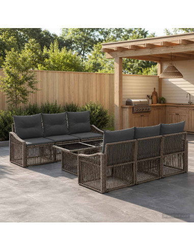 Set Divano da Giardino 7 pz Grigio e Grigio Scuro polyrattan
