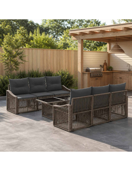 Set Divano da Giardino 7 pz Grigio e Grigio Scuro polyrattan