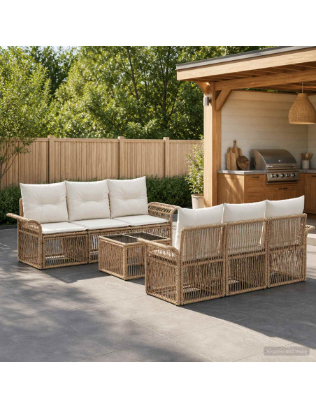 Set Divano da Giardino 7 pz Beige polyrattan