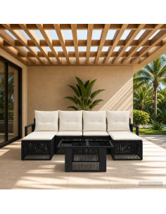 Set Divano da Giardino 7 pz Nero e Bianco Crema polyrattan