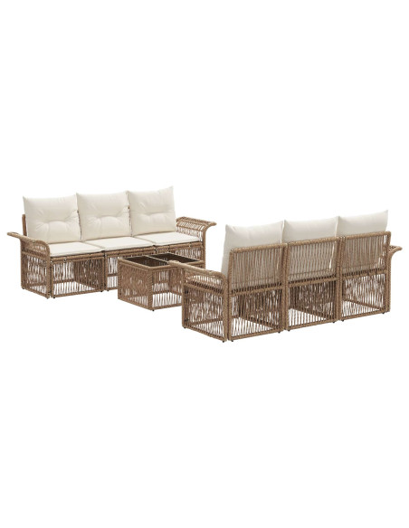Set Divano da Giardino 7 pz Beige polyrattan