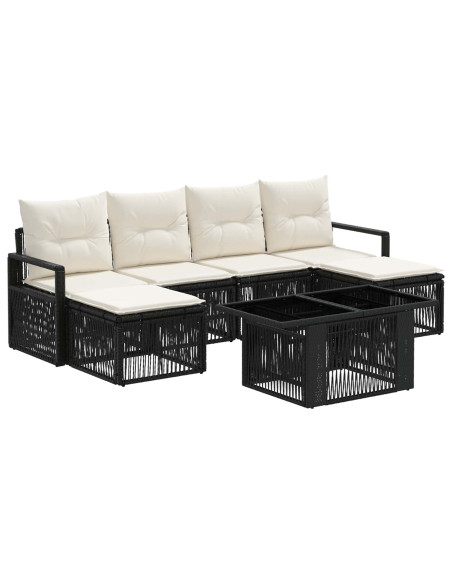 Set Divano da Giardino 7 pz Nero e Bianco Crema polyrattan