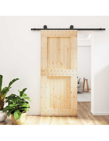 Porta scorrevole Naturale e Nero 90 x 210 cm