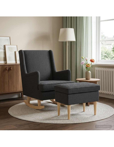 Poltrona con Ottomano 2 pz Grigio Scuro Bouclé