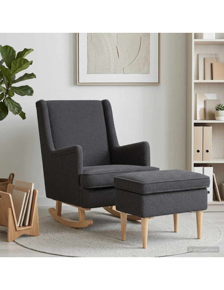 Poltrona con Ottomano 2 pz Grigio Scuro Bouclé