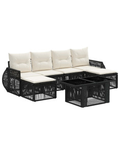 Set Divano da Giardino 7 pz Nero e Bianco Crema polyrattan 2