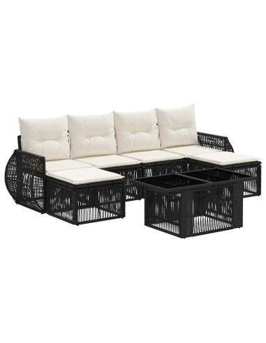 Set Divano da Giardino 7 pz Nero e Bianco Crema polyrattan