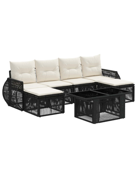 Set Divano da Giardino 7 pz Nero e Bianco Crema polyrattan