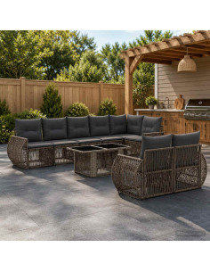 Set Divano da Giardino 9 pz Grigio e Grigio Scuro polyrattan