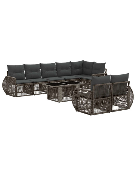 Set Divano da Giardino 9 pz Grigio e Grigio Scuro polyrattan