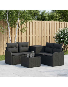 Set di divani 6 pz Nero Rattan sintetico e Acciaio