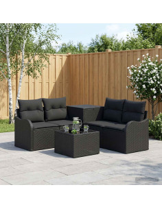 Set di divani 6 pz Nero Rattan sintetico e Acciaio