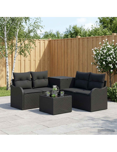 Set di divani 6 pz Nero Rattan sintetico e Acciaio