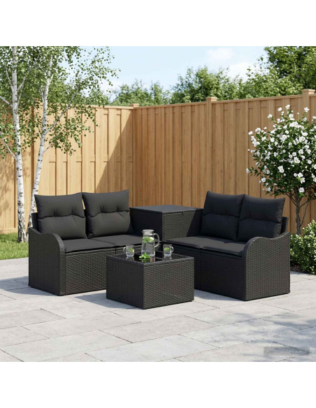 Set di divani 6 pz Nero Rattan sintetico e Acciaio