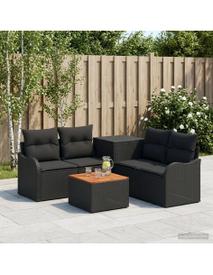 Set di divani 6 pz Nero Rattan sintetico e Acciaio