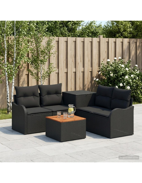 Set di divani 6 pz Nero Rattan sintetico e Acciaio