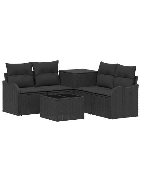 Set di divani 6 pz Nero Rattan sintetico e Acciaio