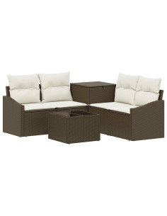 Set di divani 6 pz Marrone e Bianco Crema 2