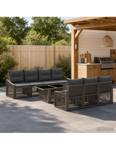 Set Divano da Giardino 8 pz Grigio e Grigio Scuro polyrattan