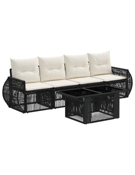 Set Divano da Giardino 5 pz Nero e Bianco Crema polyrattan