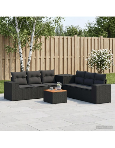 Set di divani 8 pz Nero Rattan sintetico e Acciaio