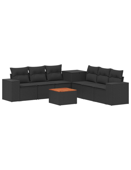Set di divani 8 pz Nero Rattan sintetico e Acciaio