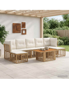 Set Divano da Giardino 8 pz Naturale e Bianco Crema polyrattan