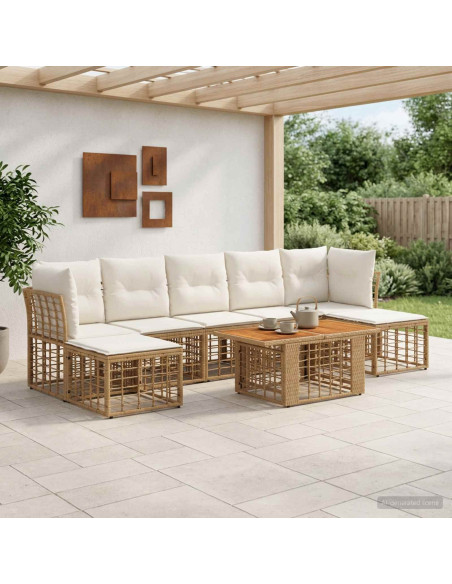 Set Divano da Giardino 8 pz Naturale e Bianco Crema polyrattan