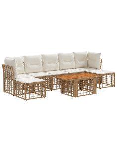 Set Divano da Giardino 8 pz Naturale e Bianco Crema polyrattan 2