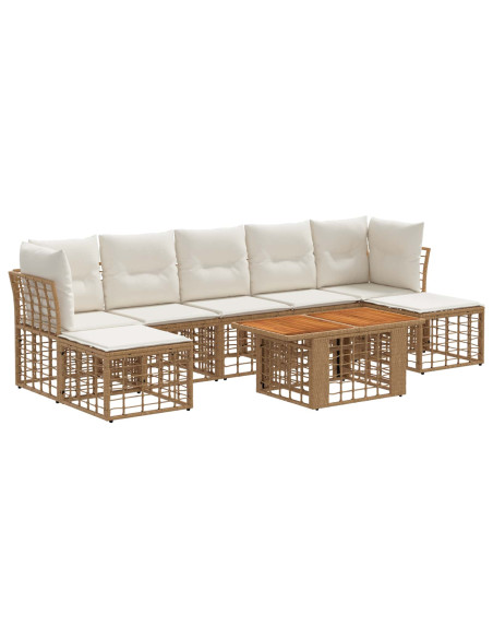 Set Divano da Giardino 8 pz Naturale e Bianco Crema polyrattan