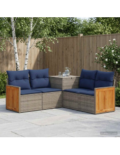 Set di divani 5 pz Grigio e Blu Navy Rattan sintetico e Acciaio