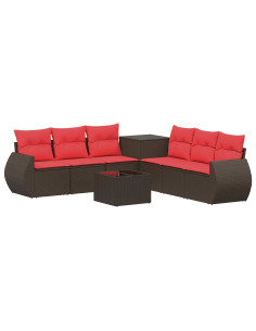 Set di divani 8 pz Marrone e Rosso Rattan sintetico e Acciaio 2