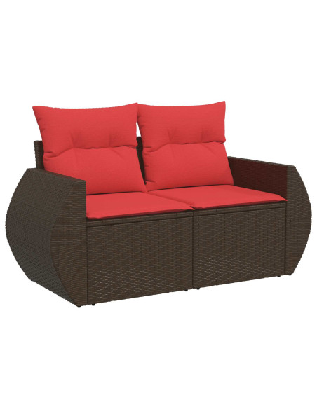 Set di divani 8 pz Marrone e Rosso Rattan sintetico e Acciaio