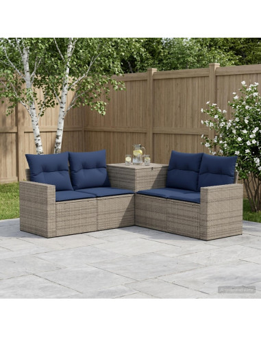 Set di divani 5 pz Grigio e Blu Navy Rattan sintetico e Acciaio