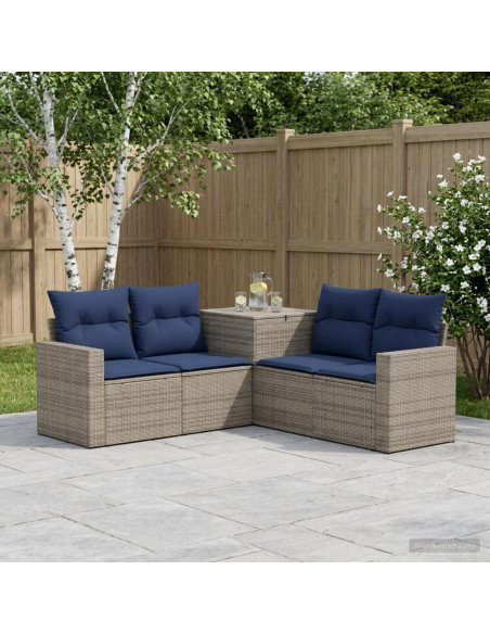 Set di divani 5 pz Grigio e Blu Navy Rattan sintetico e Acciaio