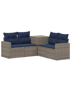 Set di divani 5 pz Grigio e Blu Navy Rattan sintetico e Acciaio 2