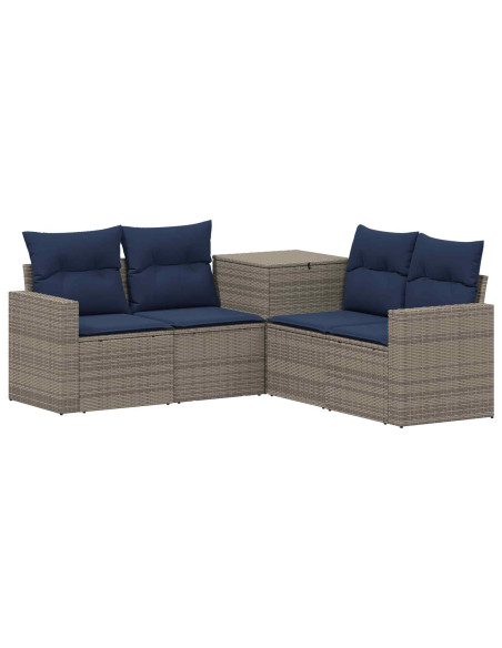 Set di divani 5 pz Grigio e Blu Navy Rattan sintetico e Acciaio