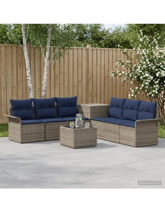 Set di divani 8 pz Grigio e Blu Navy Rattan sintetico e Acciaio