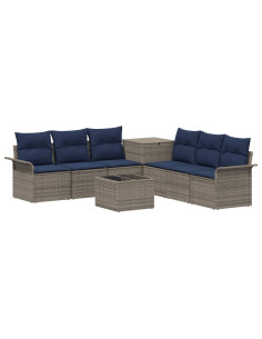 Set di divani 8 pz Grigio e Blu Navy Rattan sintetico e Acciaio 2